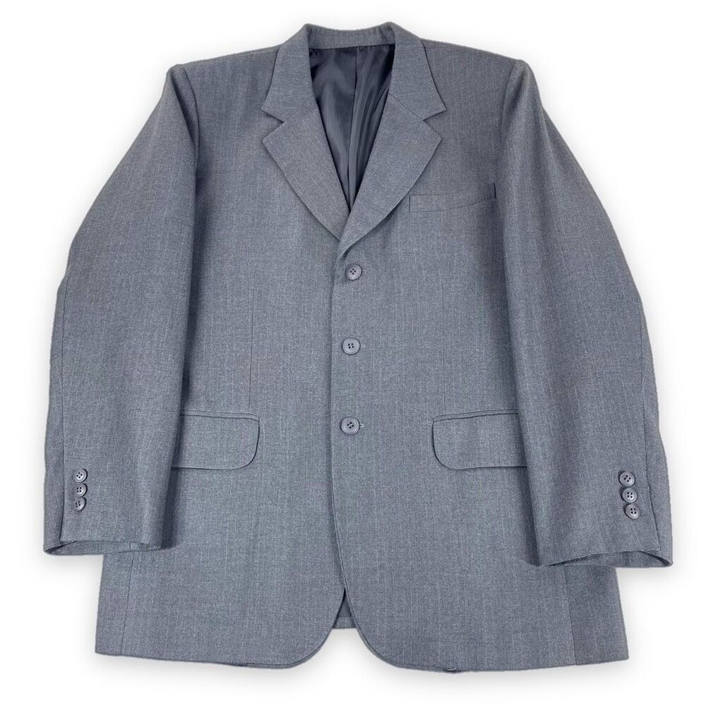 Mens‎ Blazer Size 44L Gray Pinstripe Three Button Sport Coat